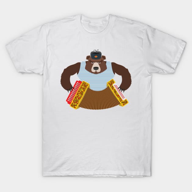 Russian Brown Bear with Accordion T-Shirt by XOZ